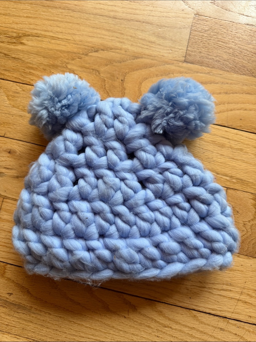 Handmade Light Blue Chunky Knit Pom-Pom Kids Hat